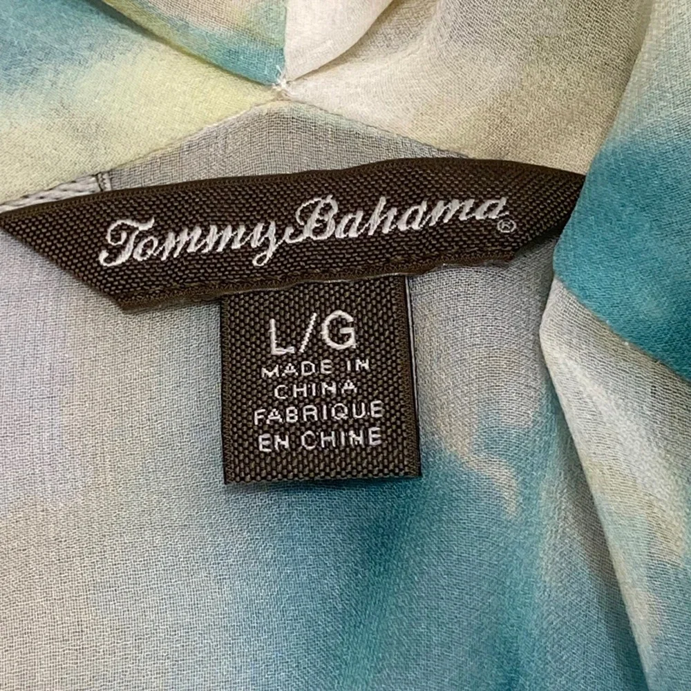 Tommy Bahama Womens Large 100% Silk Watercolor Floral Kimono Wrap Teal Lime